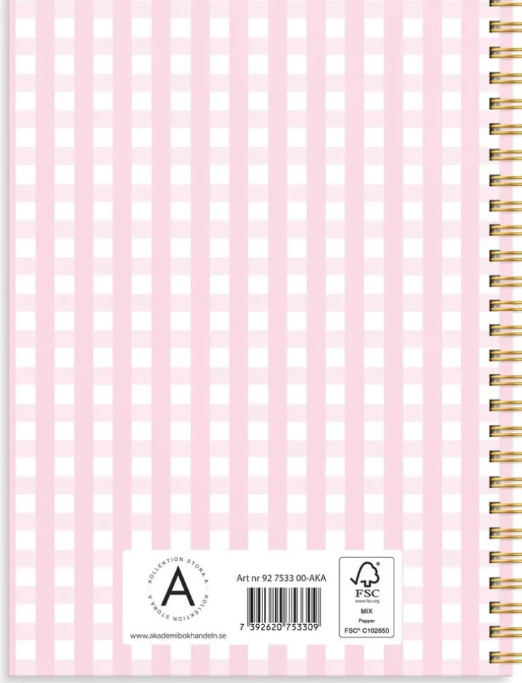 Anteckningsbok A5 linjerad Elin ruta rosa