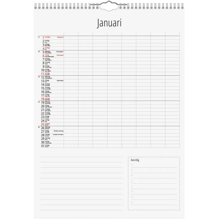 Familjekalender 2026 A3 8 kolumner