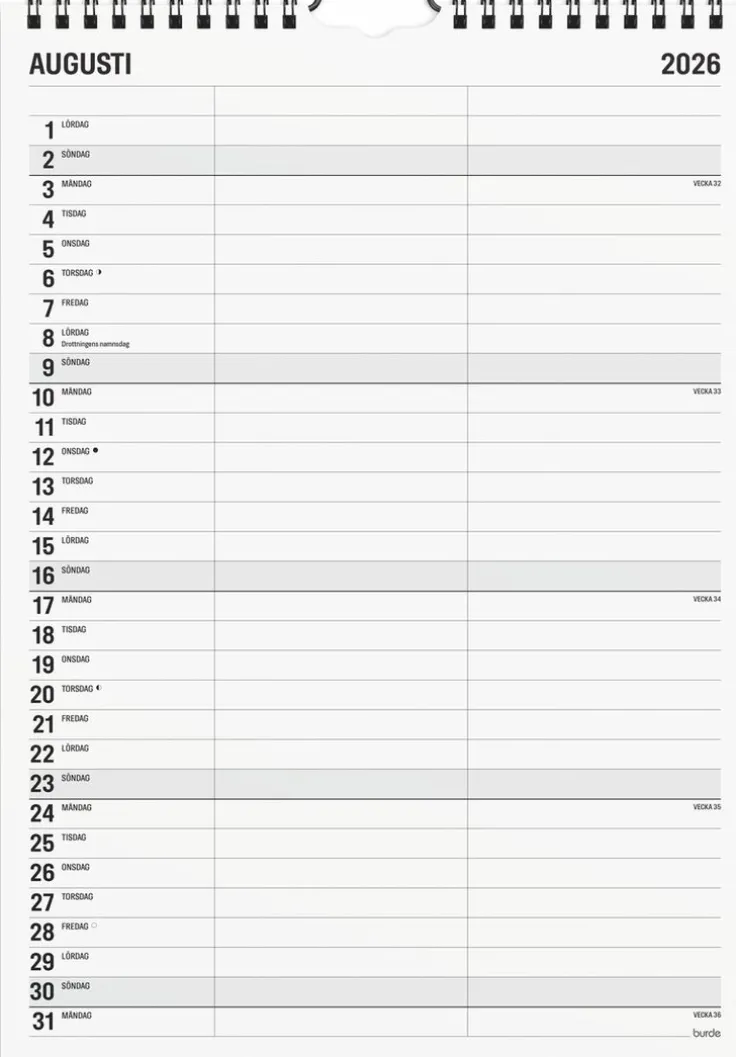 Familjekalender 2026 Black and white 2 kolumner