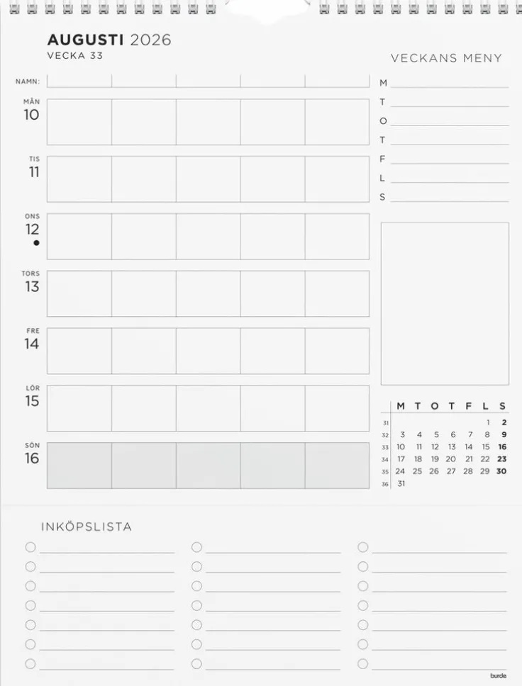 Familjekalender 2026 Familjens veckoplanering