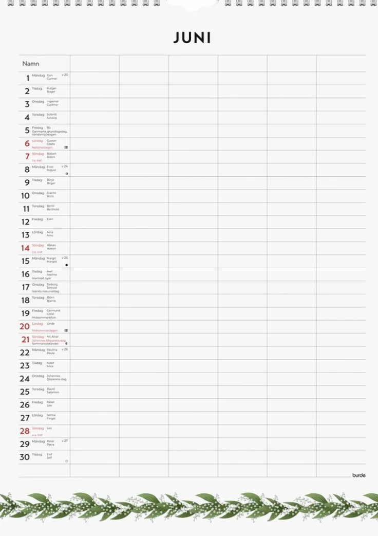 Familjekalender 2026 Illustrerad blomster