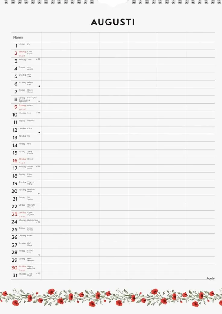 Familjekalender 2026 Illustrerad blomster