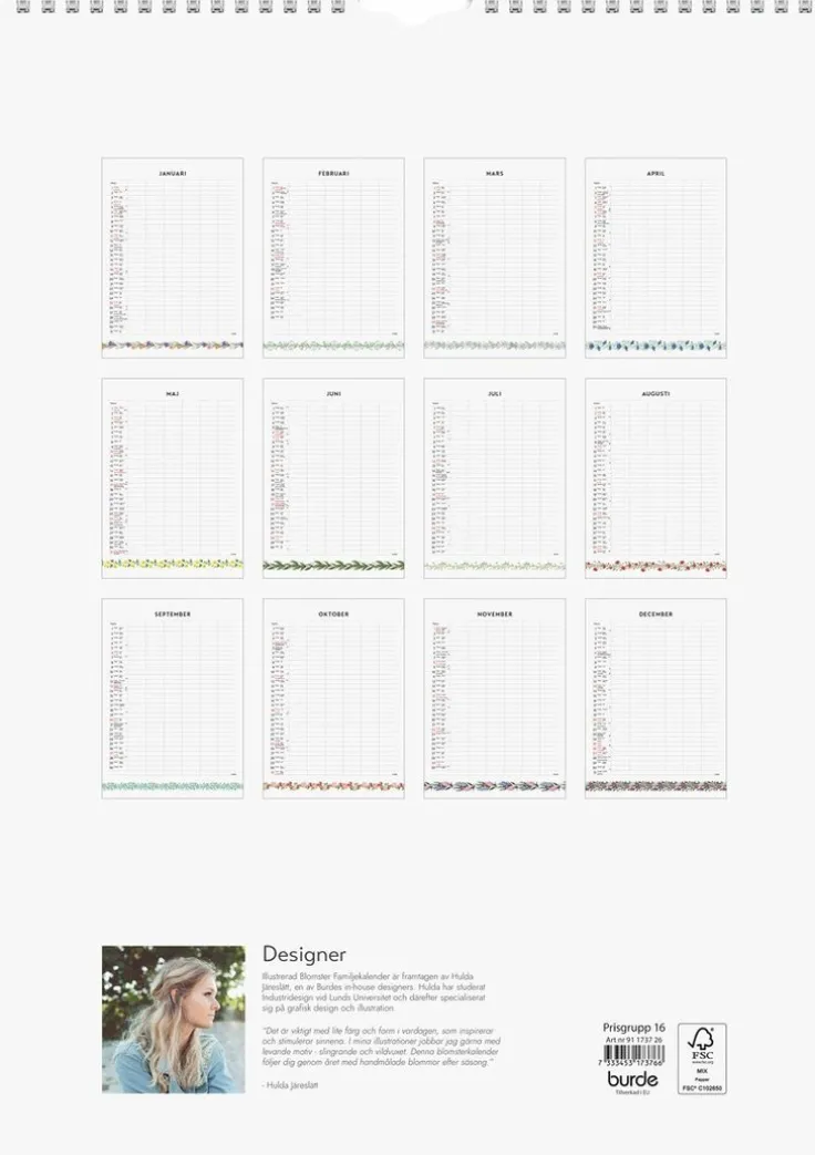 Familjekalender 2026 Illustrerad blomster