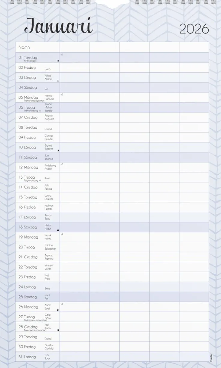 Familjekalender 2026 Pastell stickers