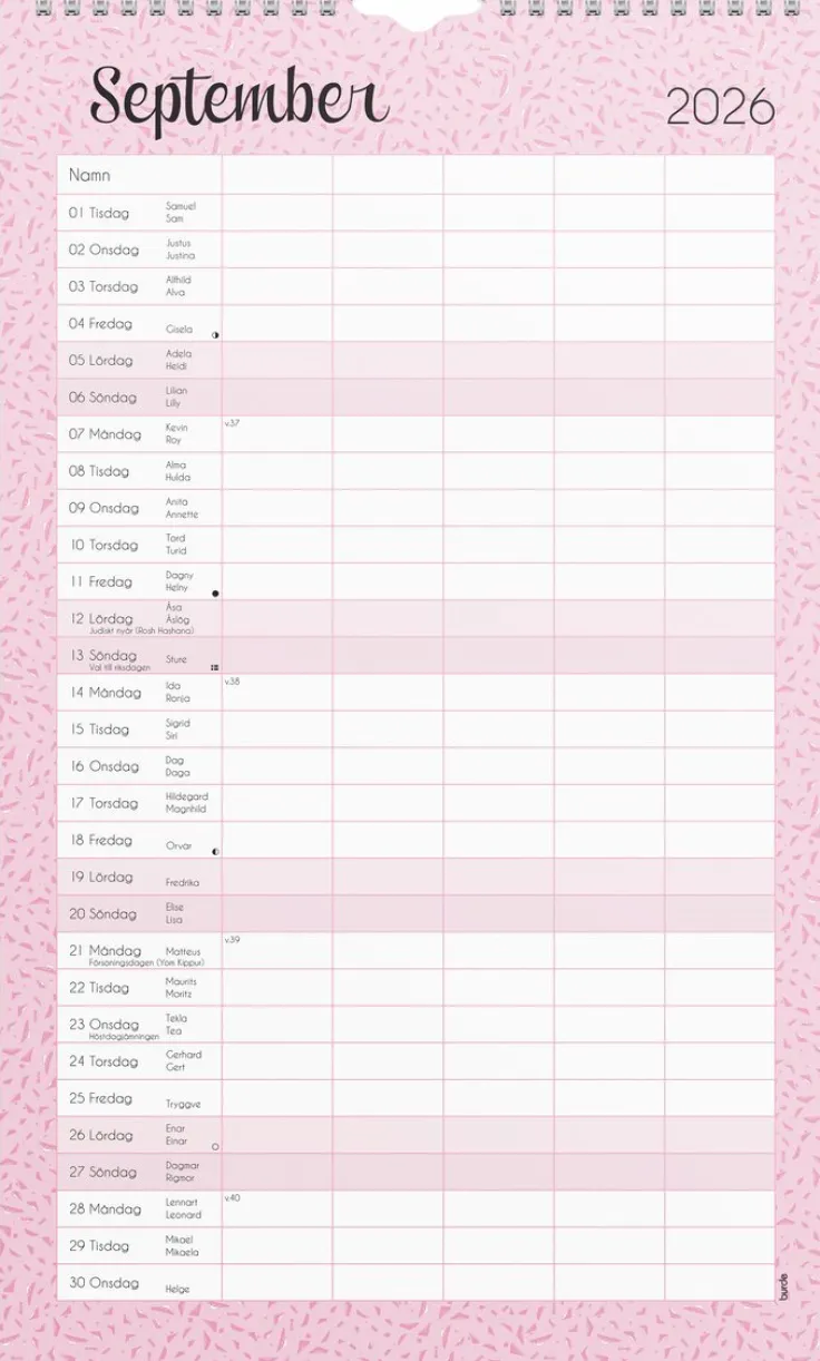 Familjekalender 2026 Pastell stickers