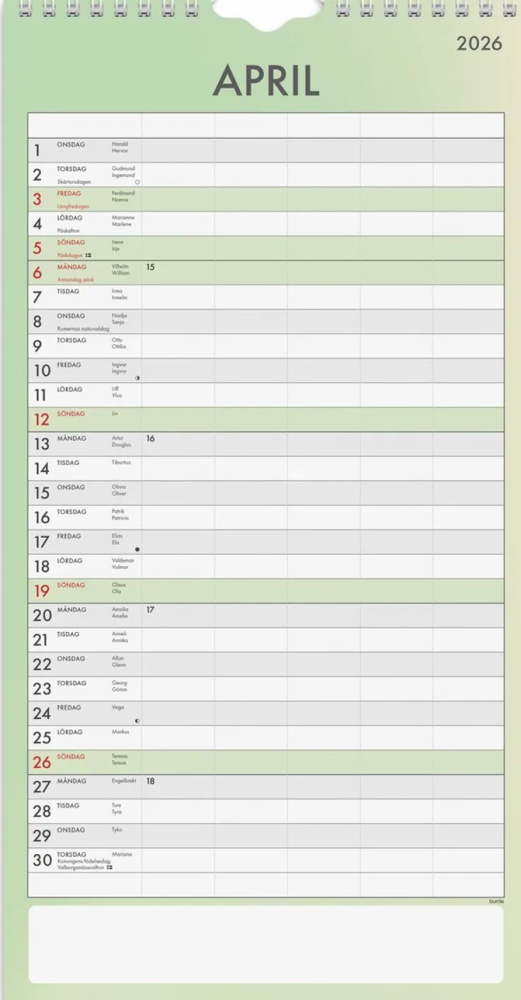 Familjekalender 2026 Tydlig
