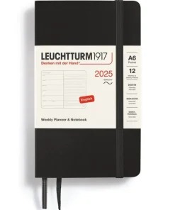 Kalender 2025 A6 Vecka/Sida note soft Black