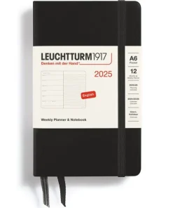 Kalender 2025 A6 Vecka/Sida notes Black