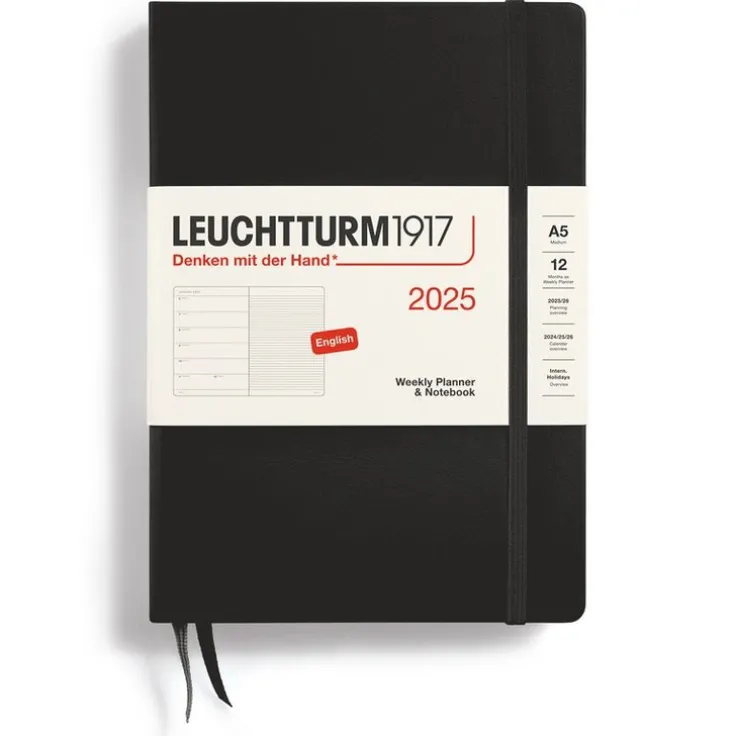 Kalender 2025 A5 Vecka/Sida notes Black