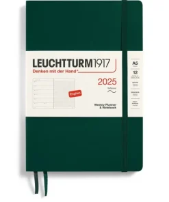 Kalender 2025 A5 Vecka/Sida notes soft Forest Green
