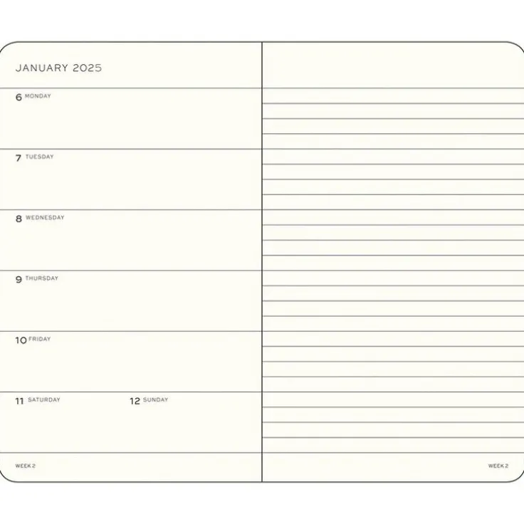 Kalender 2025 A6 Vecka/Sida note soft Ink