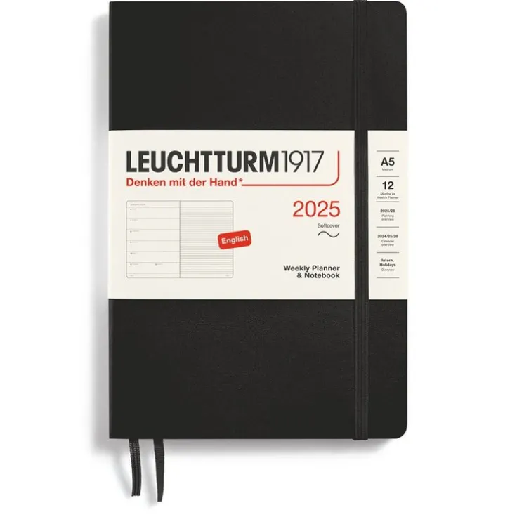 Kalender 2025 A5 Vecka/Sida notes soft Black