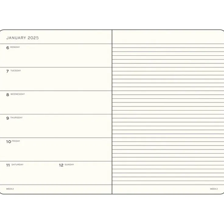 Kalender 2025 A5 Vecka/Sida notes soft Black