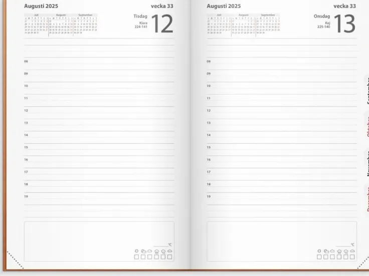 Kalender 2025 Dagbok cognac konstläder