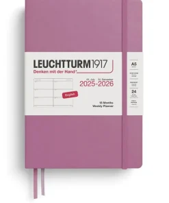 Kalender 2025-2026 Leuchtturm A5 Vecka/Uppslag horisontal 18mån Dusty rose