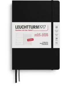 Kalender 2025-2026 Leuchtturm A5 Vecka/Uppslag notes 18mån svart