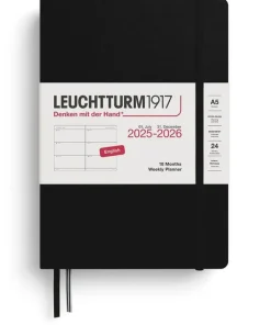 Kalender 2025-2026 Leuchtturm A5 Vecka/Uppslag horisontal 18mån svart