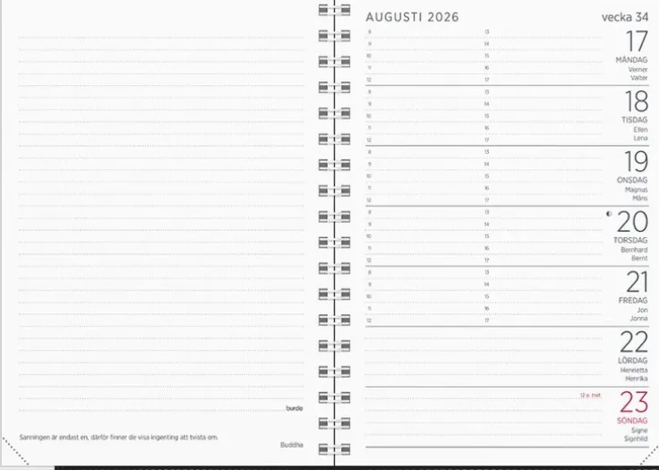 Kalender 2026 Liten Veckokalender svart plast