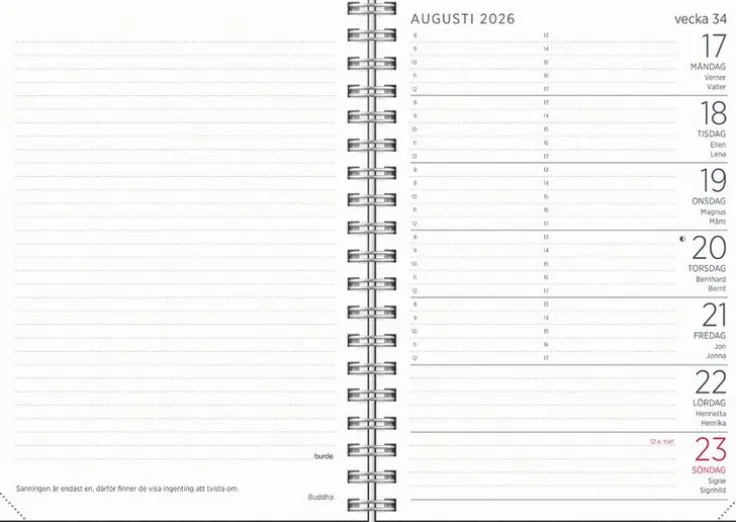 Kalender 2026 Liten Veckokalender refill