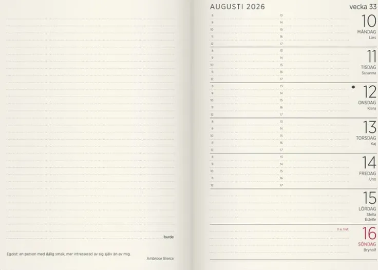 Kalender 2026 Liten Veckokalender Forma Deluxe svart