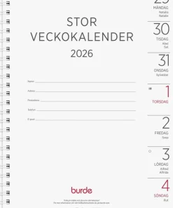Kalender 2026 Stor Veckokalender refill