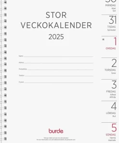 Kalender 2025 Stor Veckokalender refill