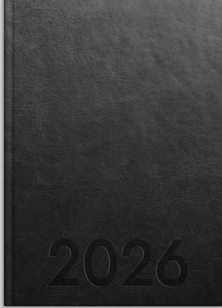 Kalender 2026 Weekly A5 svart konstläder