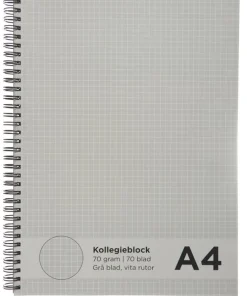 Kollegieblock A4 rutat - grå inlaga/vita linjer