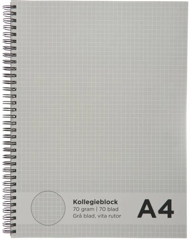 Kollegieblock A4 rutat - grå inlaga/vita linjer