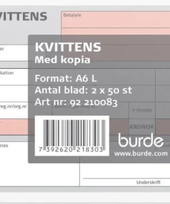 Kvittensblock A6L 2x50bl med 1 kopia
