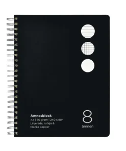 Ämnesblock A4 - 8 flikar kartong svart