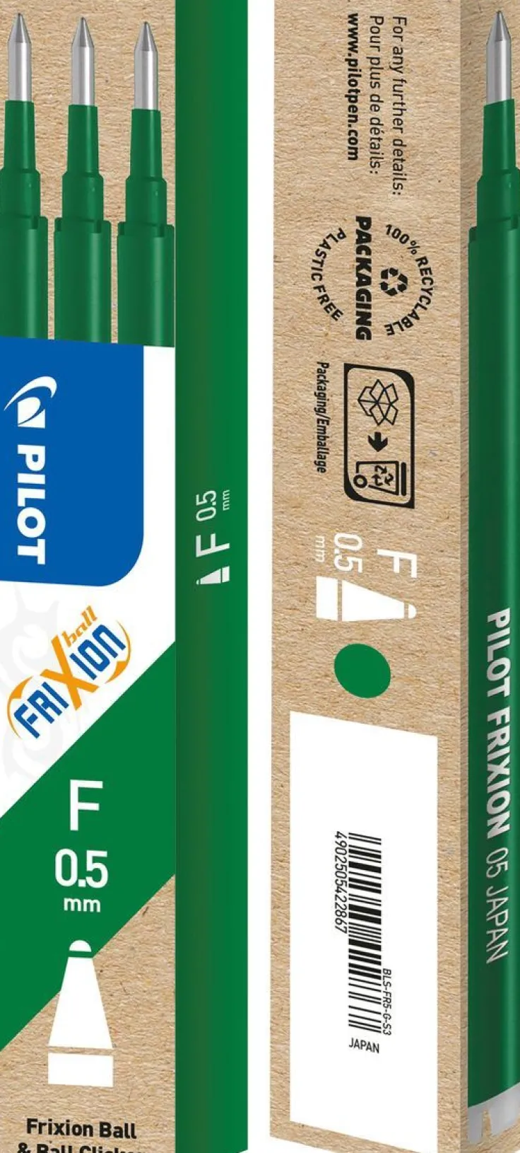 Refill Frixion Ball 0,5 3-pack grön