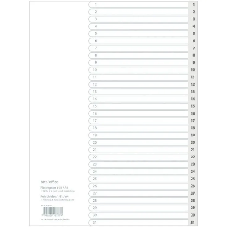 Register A4 1-31 plast grå