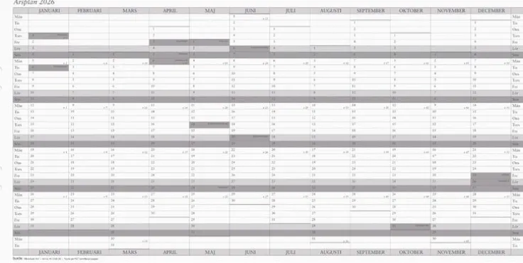 Väggkalender 2026 Årsplan 5/fp