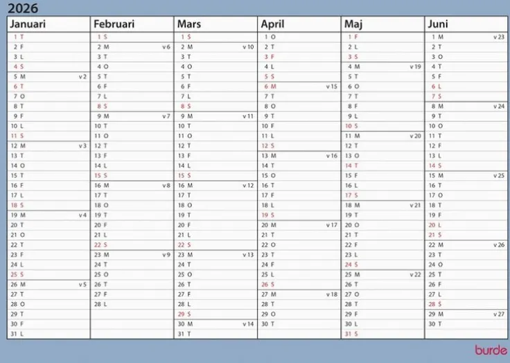 Väggkalender 2025-2026 Väggblad A4