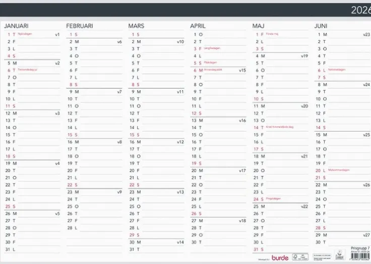 Väggkalender 2026 Väggblad Elegant 420x297mm